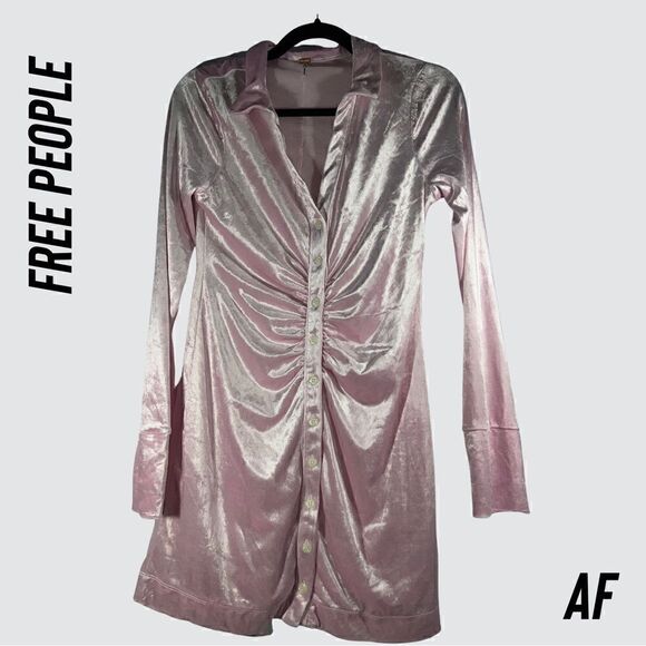 FREE PEOPLE SHAYLA VELVET MINI DRESS IN ICY PINK NEW SMALL - Picture 6 of 11